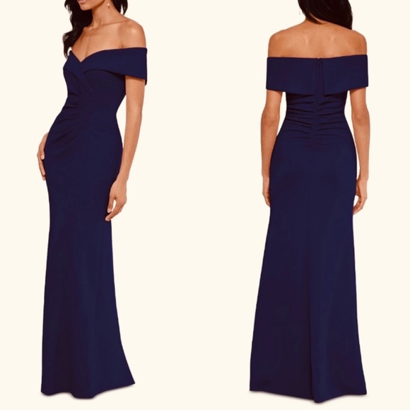 Xscape Dresses & Skirts - X. By XSCAPE
Off-The-Shoulder
Ruched Gown navy Blue size 4 or 14